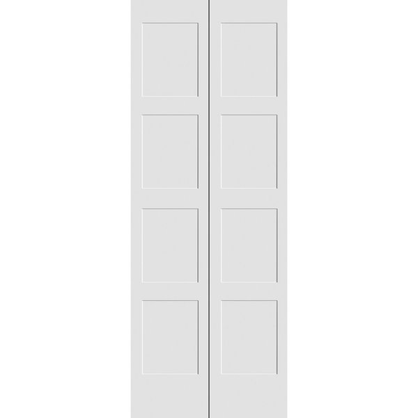 Codel Doors 30" x 80" Primed 4-Panel Equal Panel Shaker Bifold Door and Hardware 2668pri8444BF